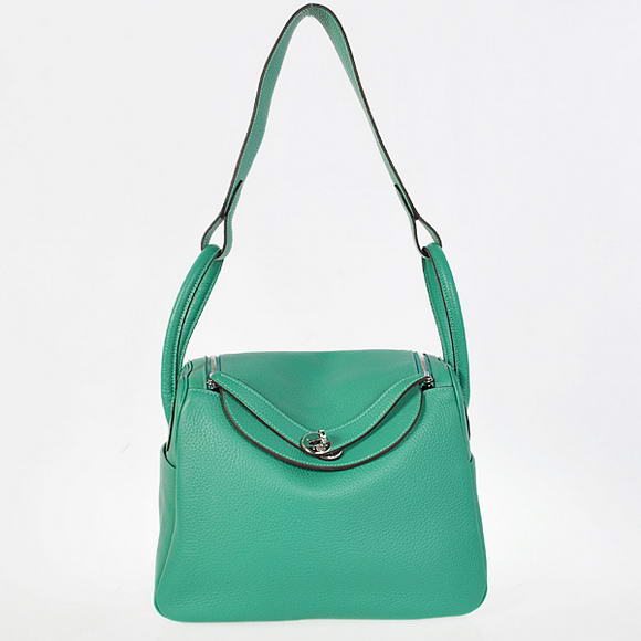 High Quality Replica Hermes Lindy 30CM Havanne Handbags 1057 Green Leather Silver Hardware - Click Image to Close